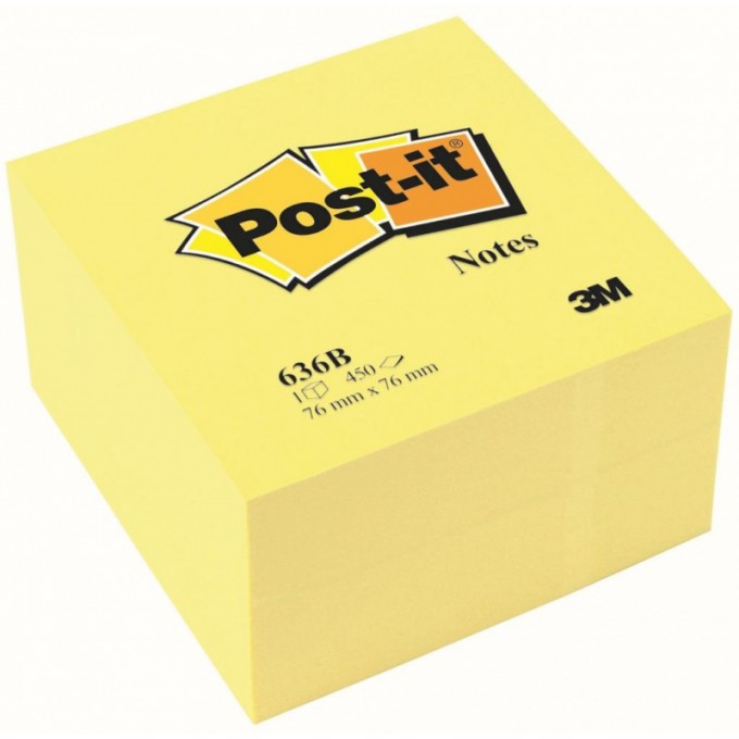 Kostka samoprzylepna POST-IT® (636B), 76x76mm, 1x450 kart., żółta
