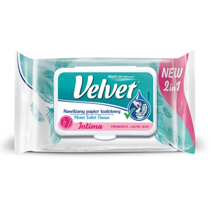 Papier toaletowy celulozowy VELVET Moist Intima, nawilżany, 42 listki, biały