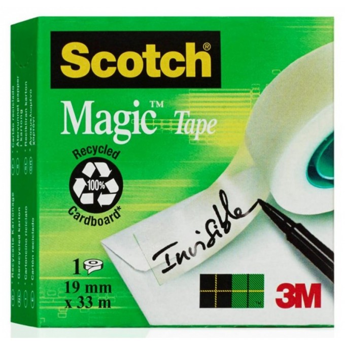 Taśma biurowa SCOTCH® Magic™ (SM3-12), matowa, z dyspenserem, 19mm, 33m, 3szt., podajnik C-38 czarny GRATIS