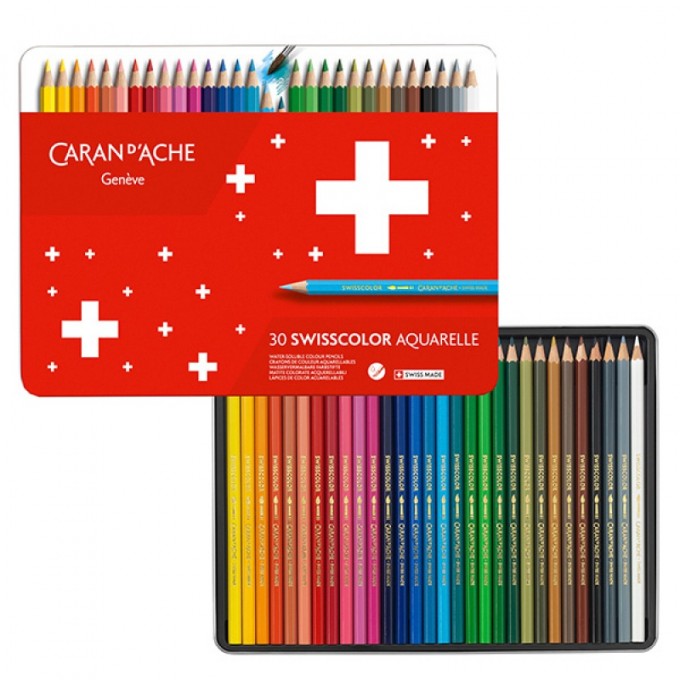 Kredki CARAN D'ACHE Swisscolor Aquarelle, z efektem akwareli, sześciokątne, 30szt., mix kolorów