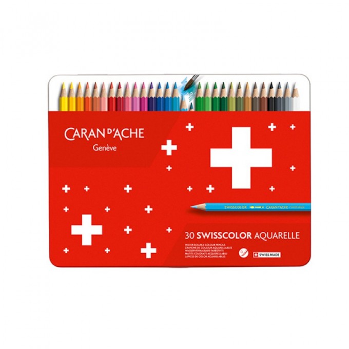 Kredki CARAN D'ACHE Swisscolor Aquarelle, z efektem akwareli, sześciokątne, 30szt., mix kolorów