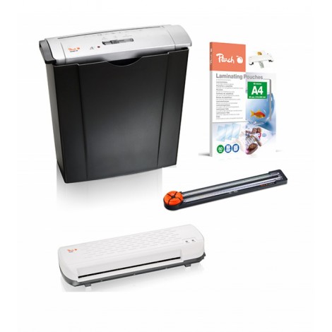 Zestaw 4 w 1 PEACH PBP220, niszczarka, laminator, trymer oraz folia do laminowania