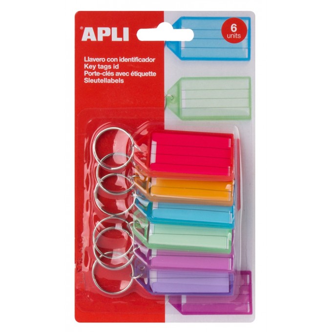 Zawieszki na klucze APLI, 29x56mm, 6szt., blister, mix kolorów