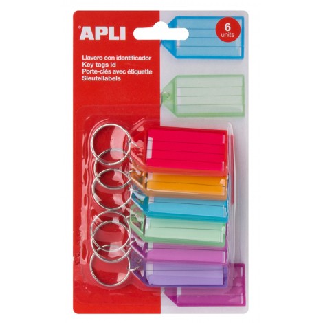 Zawieszki na klucze APLI, 29x56mm, 6szt., blister, mix kolorów