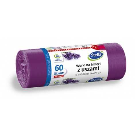 Worki na śmieci z uszami STELLA, zapach lawendy, 60 l, 16 szt., lawendowy