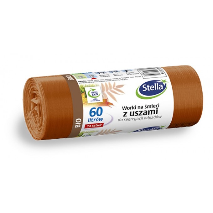 Worki z uszami STELLA, do segregacji odpadów bio, 60 l, 14 szt., brązowe, brązowy