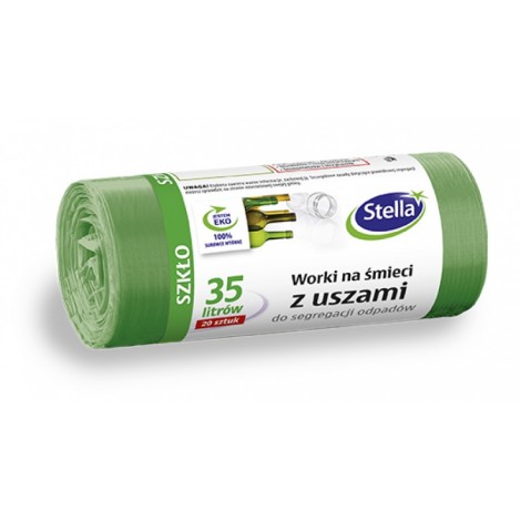 Worki z uszami STELLA, do segregacji szkła, 35 l, 20 szt., zielone, zielony Worki z uszami STELLA, do segregacji szkła, 35 l, 20 szt., zielone, zielony