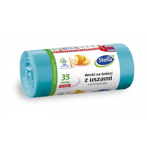 Worki na śmieci STELLA, z uszami, 35 l, 30 szt. turkusowe, turkus