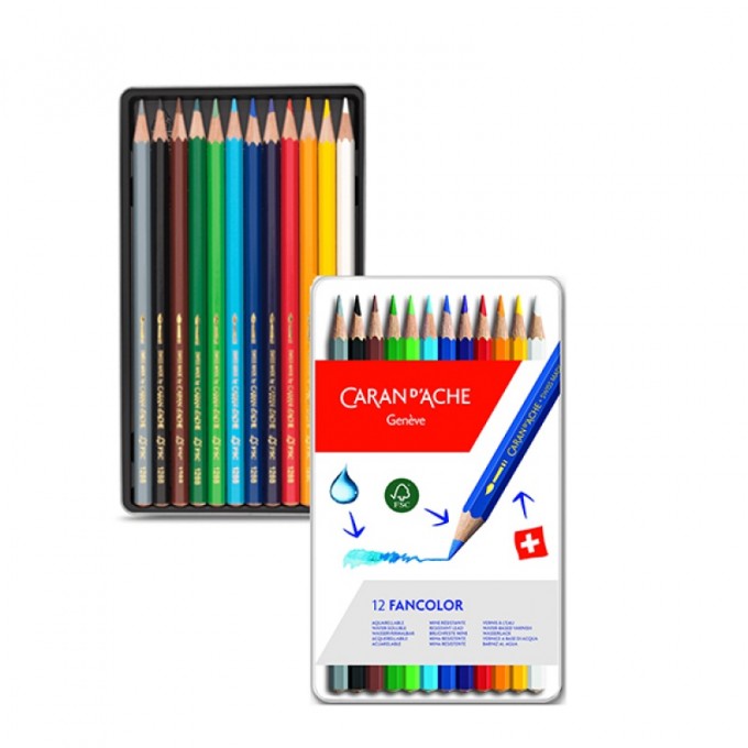 Kredki CARAN D'ACHE Fancolor, metalowe pudełko, 12 szt.
