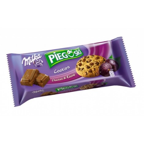 Ciastka Pieguski MILKA, 135 g, czekoladowe z rodzynkami