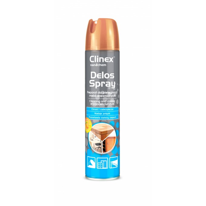 Spray do pielęgnacji i czyszczenia mebli drewnianych CLINEX Delos Shine, 300ml