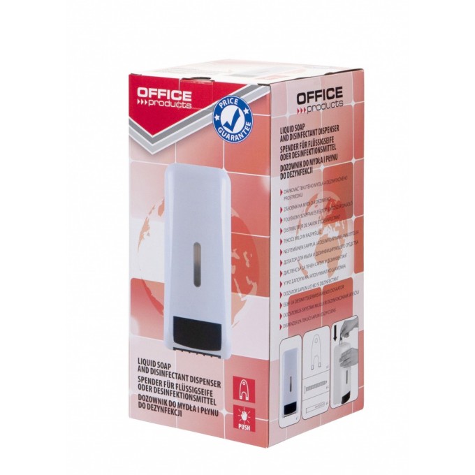 Dozownik do mydła, płynu oraz żelu do dezynfekcji OFFICE PRODUCTS, ręczny, 1l, biały