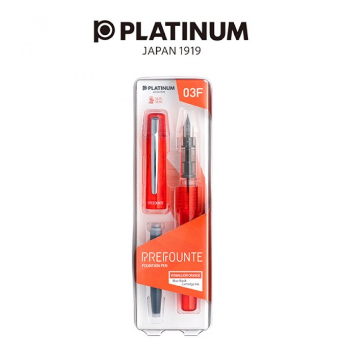 Pióro wieczne Platinum Prefounte Vermilion Orange, F, w plastikowym opakowaniu, na blistrze, pomarańczowe
