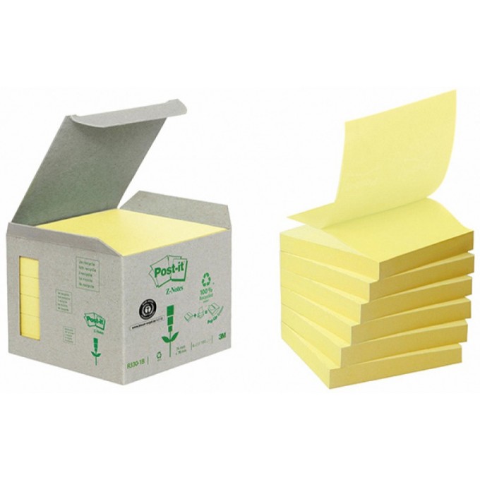 Ekologiczne karteczki samoprzylepne Post-it® Z-Notes (R330-1B), 76x76mm, 6 bl. x 100 kart., żółte