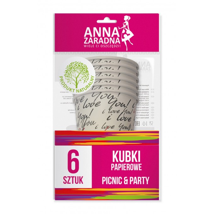 Kubki papierowe ANNA ZARADNA, 200 ml, 6 szt., mix kolorów