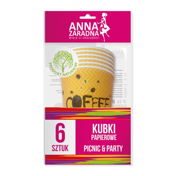 Kubki papierowe ANNA ZARADNA, 200 ml, 6 szt., mix kolorów