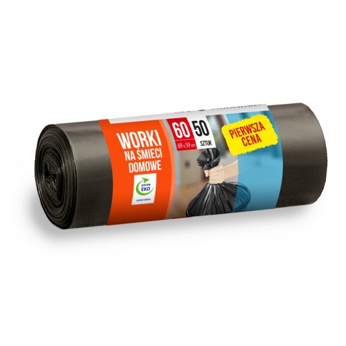 Worki na śmieci domowe FIXI, 60 l, 50 szt., czarne