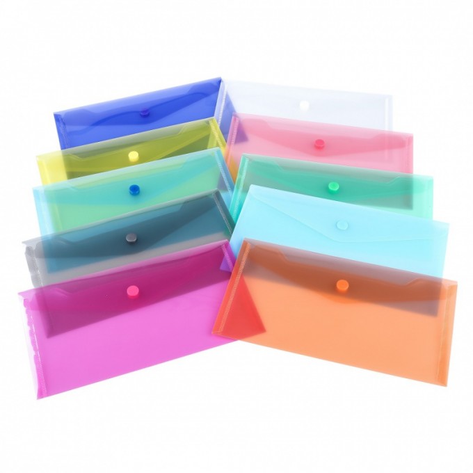 Teczka kopertowa, PP, DL, 126 x 225 x 0,18 mm, na zatrzask, display, mix kolorów