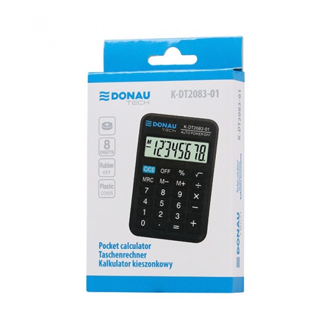 Kalkulator kieszonkowy DONAU TECH, 8-cyfr. wyświetlacz, wym. 89x58x11 mm, czarny
