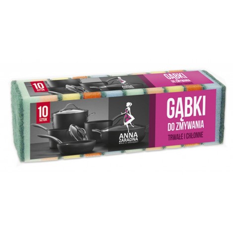 Gąbki do zmywania ANNA ZARADNA, prostokątne, 10 szt., mix kolorów