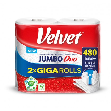 Ręcznik w roli celulozowy VELVET Jumbo Duo, 2-warstwowy, 2 rolki po 240 listków, biały