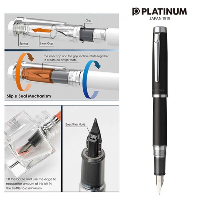 Pióro wieczne PLATINUM Procyon Luster Black Mist, M, czarne