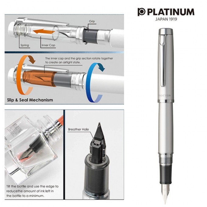 Pióro wieczne PLATINUM Procyon Luster Satin Silver, F, srebrne