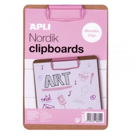 Clipboard APLI Nordik, deska A5, drewniana, z metalowym klipsem, pastelowy różowy