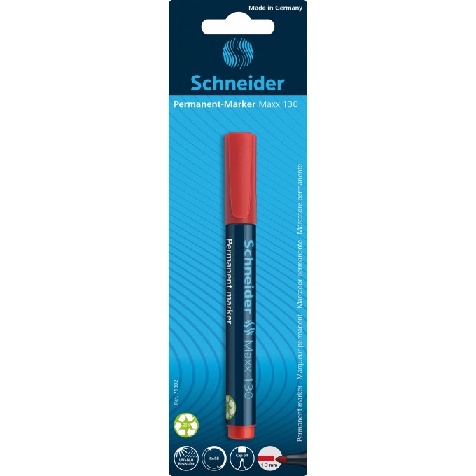 Marker permanentny SCHNEIDER Maxx 130, okrągły, 1-3mm, blister, czerwony