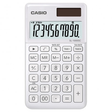 Kalkulator kieszonkowy CASIO SL-1000SC-WE-B, 10-cyfrowy, 71x120mm, biały Kalkulator kieszonkowy CASIO SL-1000SC-WE-B, 10-cyfrowy, 71x120mm, biały