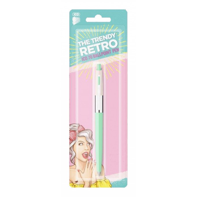 Długopis automatyczny ICO Retro 70'C, Pastel, blister, wkład niebieski, mix kolorów