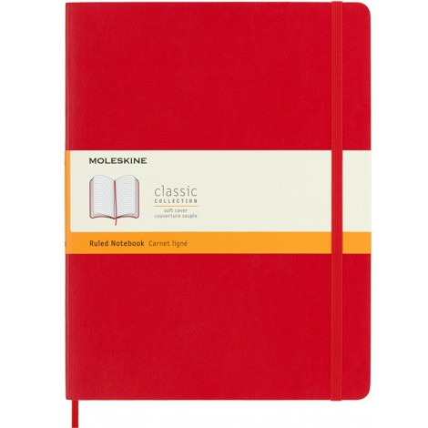 Notes MOLESKINE Classic XL, 19x25cm, w linie, miękka oprawa, 192 strony, czerwony