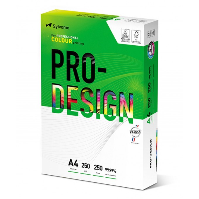 Papier ksero PRO-DESIGN FSC, satynowany, klasa A++, A4, 168CIE, 250gsm, 250 ark.