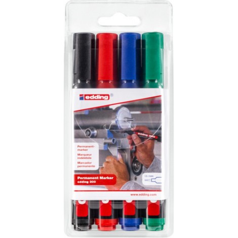 Marker permanentny e-300/4 S EDDING, 4 szt., mix kolorów
