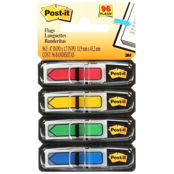 Zakładki indeksujące POST-IT® (684-ARR3), PP, 11,9x43,1mm, strzałka, 4x24 kart., mix kolorów