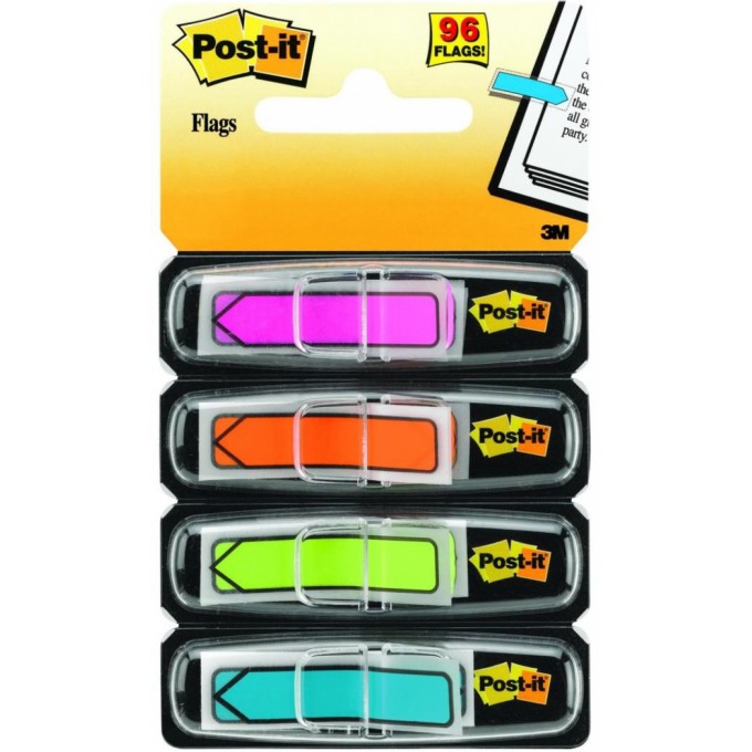 Zakładki indeksujące POST-IT® (684-ARR4), PP, 11,9x43,2mm, strzałka, 4x24 kart., mix kolorów neonowy