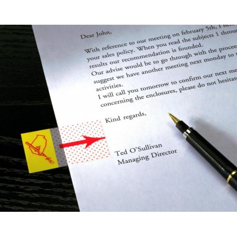 Zakładki indeksujące POST-IT® z nadrukiem „ręka+ołówek” (680-31), PP, 25,4x43,2mm, 50 kart.