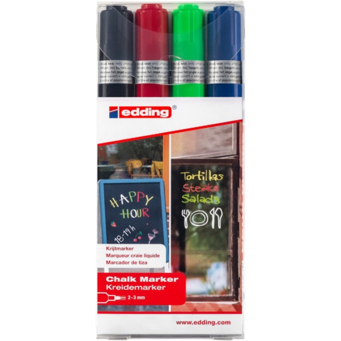 Marker kredowy e-4095 EDDING, 2-3 mm, 4 szt., mix kolorów