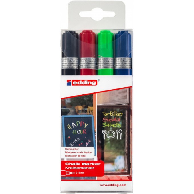 Marker kredowy e-4095 EDDING, 2-3 mm, 4 szt., mix kolorów