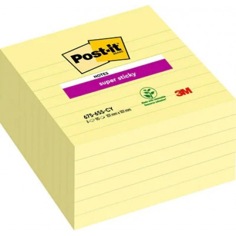 Karteczki samoprzylepne POST-IT® Super Sticky XL, w linie (675-SS6-CY), 101x101mm, 6x90 kart., żółte