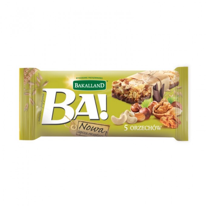 Baton zbożowy Ba!, 5 orzechów, Bakalland, 40g