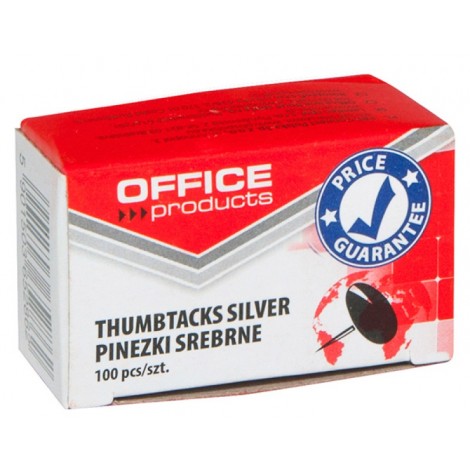 Pinezki klasyczne OFFICE PRODUCTS, 100szt., srebrne