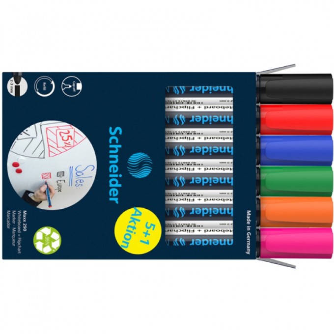 Marker do tablic SCHNEIDER Maxx 290, okrągły, 2-3mm, 6 szt. w etui, mix kolorów