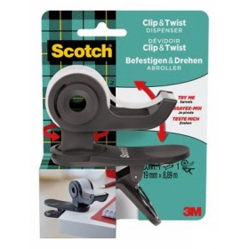 Dyspenser do taśm SCOTCH® Clip&Twist (C-19-CLIP-B), w zestawie taśma Magic, 19mmx8,89m, szary