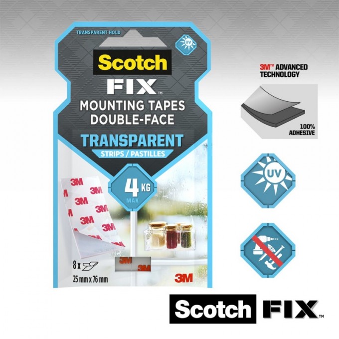 Paski montażowe SCOTCH®, dwustronne, 8 pasków, transparentne