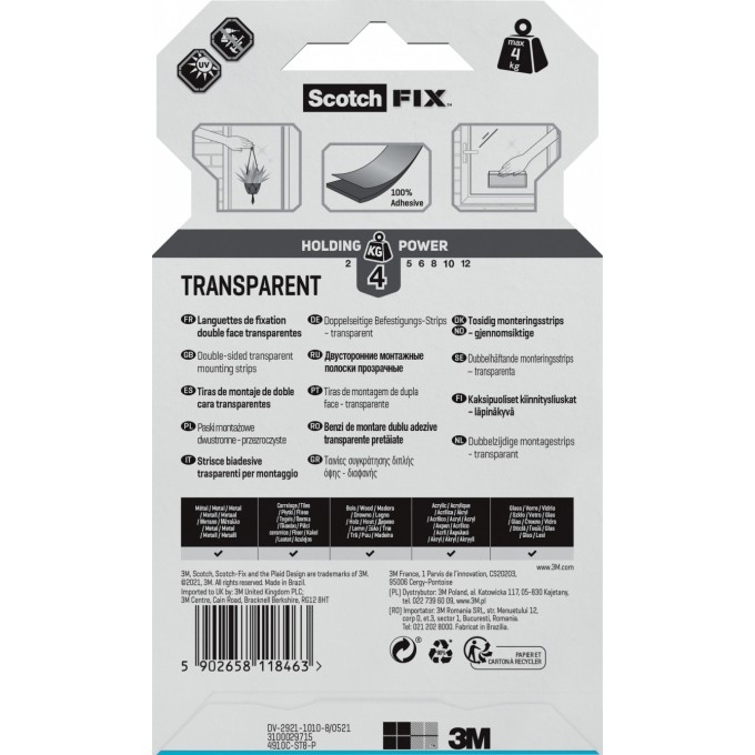 Paski montażowe SCOTCH®, dwustronne, 8 pasków, transparentne