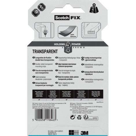 Paski montażowe SCOTCH®, dwustronne, 8 pasków, transparentne