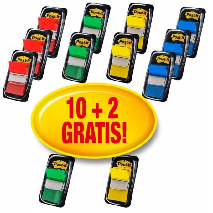 Zestaw promocyjny zakładek POST-IT® (680 -P10+2), PP, 25,4x43,2mm, mix kolorów, 10+2 GRATIS