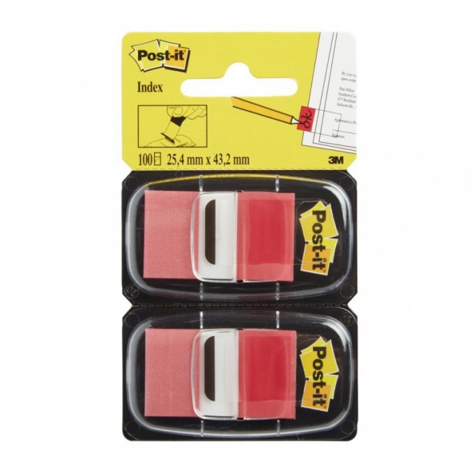 Zakładki indeksujące POST-IT® (680-R2EU), PP, 25,4x43,2mm, 2x50 kart., czerwone