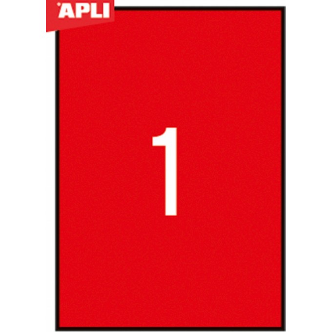Etykiety kolorowe APLI, 210x297mm, prostokątne, czerwone, 20 ark.